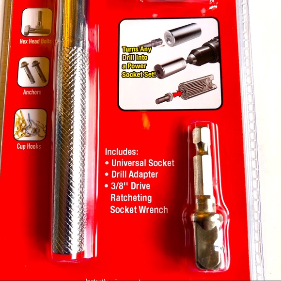 NEW 3/8" Drive Ratchet Handle Wrench, Universal Socket & Drill Adapter 3PC Set - Picture 5 of 16